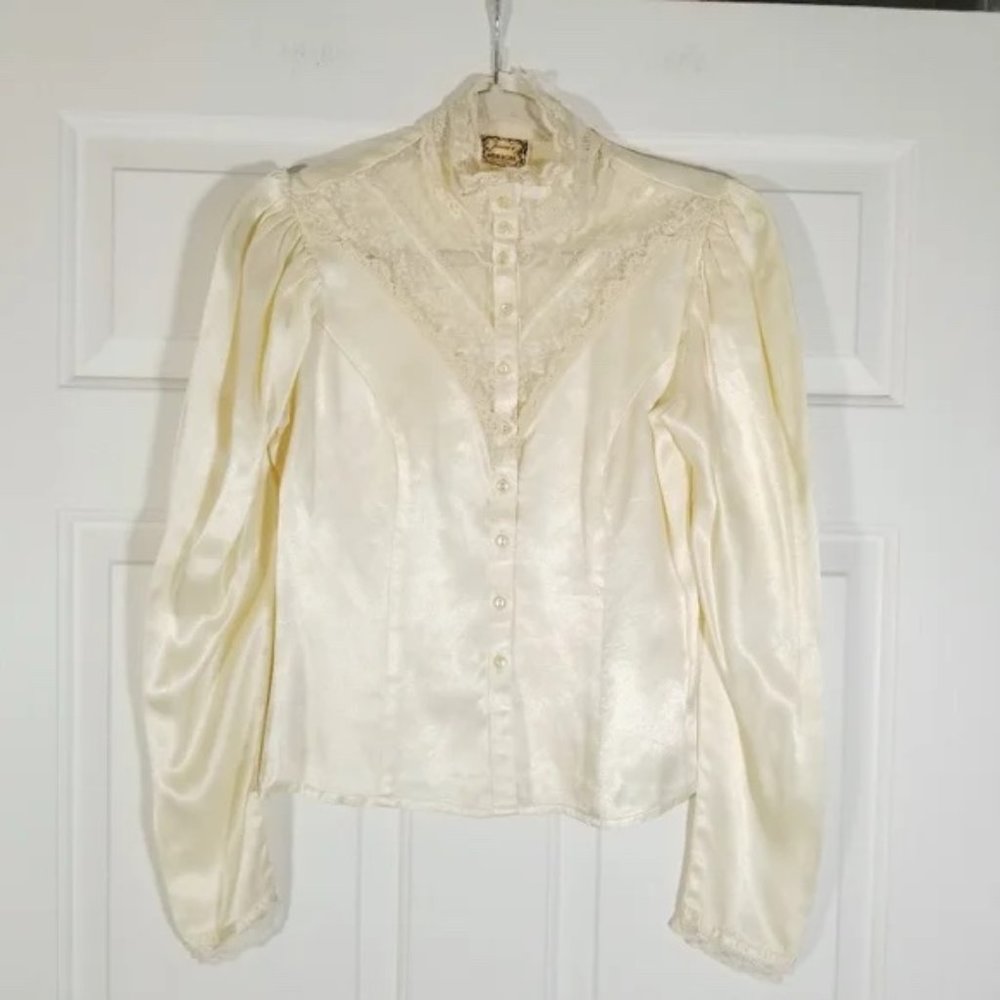Gunne Sax Lace Satin Victorian Prairie Blouse